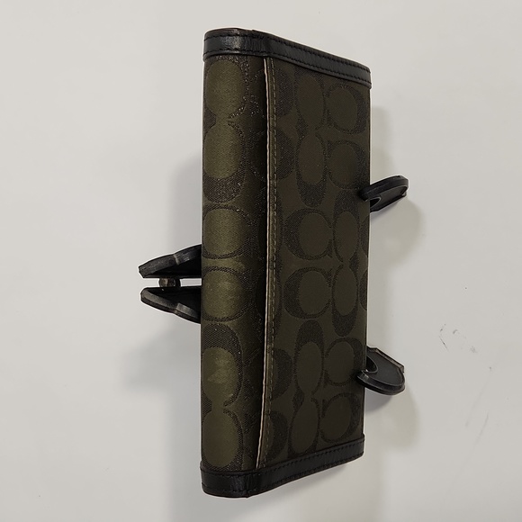 Coach Ladies Army Green Leather Signature Trifold Snap Closure Wallet - Picture 6 of 13